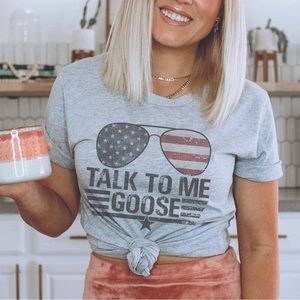 Heather Gray Short Sleeve Graphic Tee |Talk To Me Goose |Patriotic| Top Gun |NWT